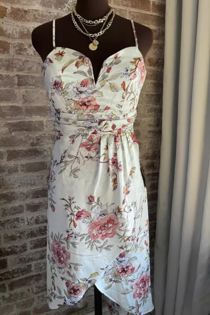 New! Lulus French Countryside White Floral High Low Dress Sweetheart Neck Small