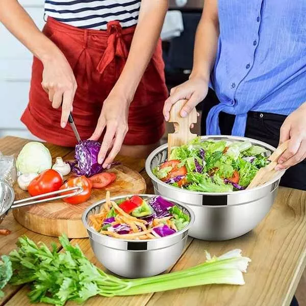 5Pcs Stainless Steel Bowls Mixing Bowl with Lids Batter Salads Baking Cooking 2