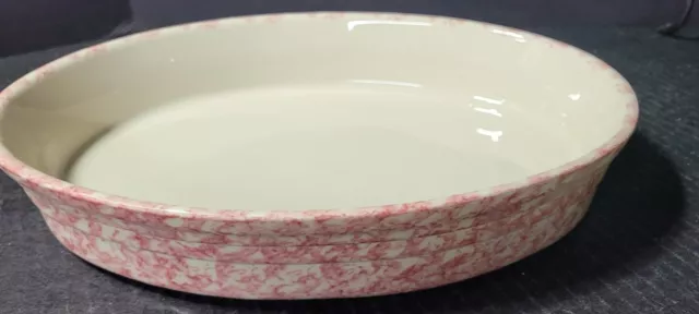 Workshops Gerald E. Henn rose Roseville Spongeware Oval Bowl Casserole Dish 12"