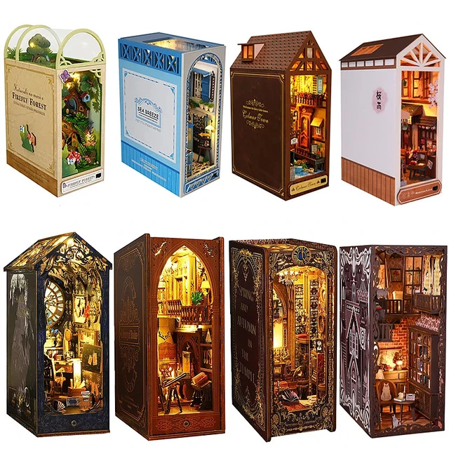 DIY WOODEN BOOK Nook Kit Miniature House Book Nook 3D Model LED ...