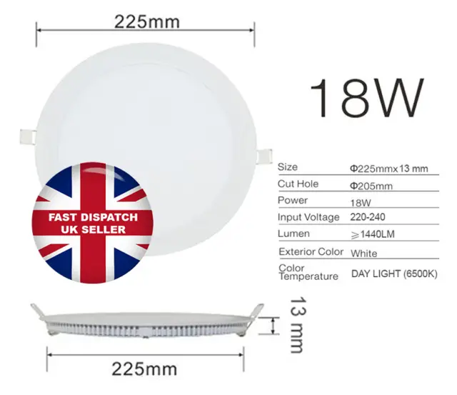 18W Ultra Thin Round LED Recessed Flat Panel Downlight Ceiling Light Day White