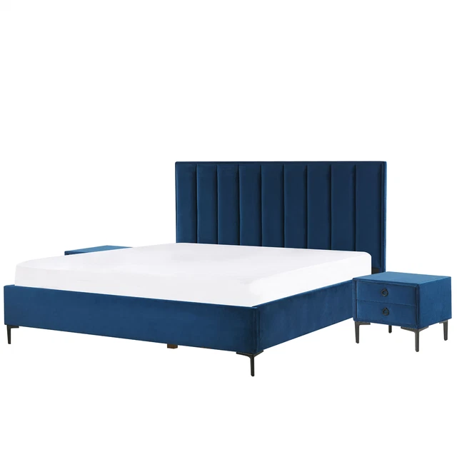 Ensemble de Chambre à Coucher Lit Double 180 x 200 cm avec Coffre et 2 Tables d