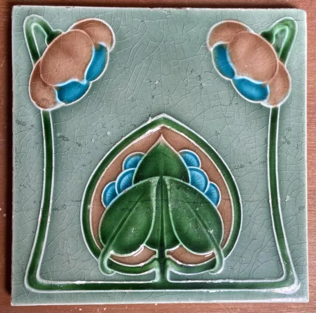 England - Antique Art Nouveau Majolica Tile C1900