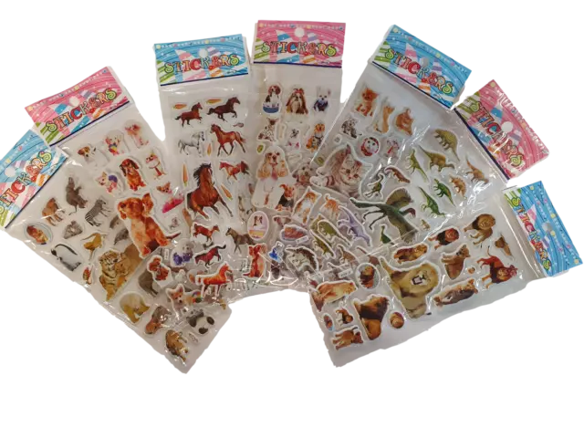 5x SHEETS KIDS 3D PUFFY RE-USABLE SCRAP BOOK STICKERS ANIMALS CATS DOGS DINO