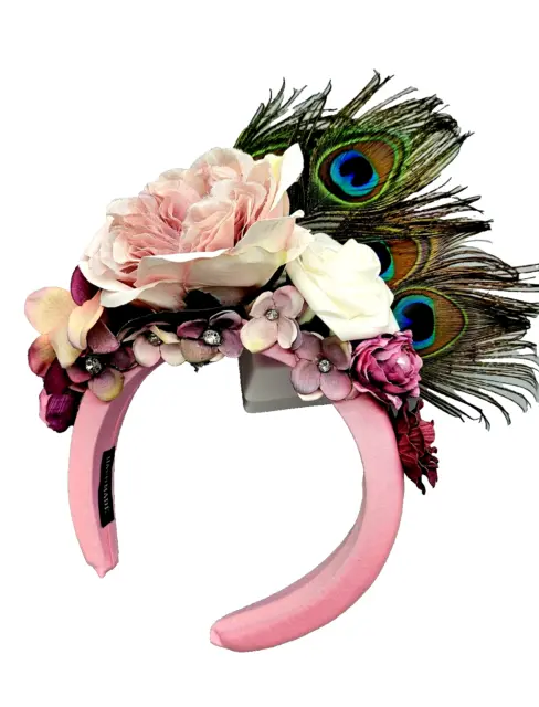Purple Pink White Flower Crown Fascinator Peacock Feathers Weddings Races