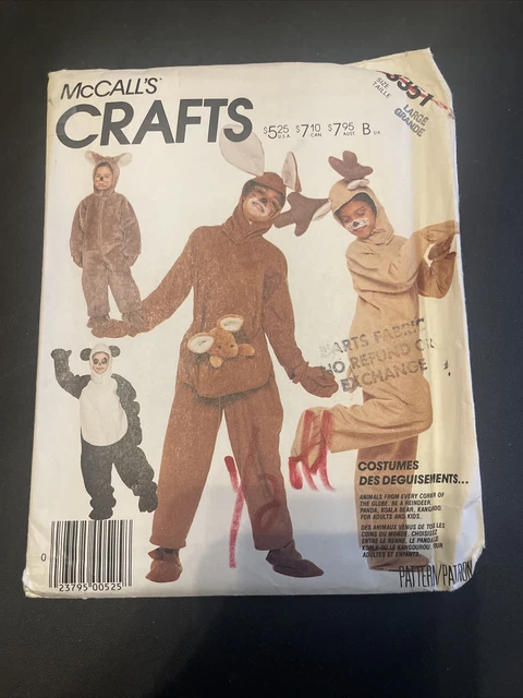 McCalls Sewing Pattern Costume Panda Roo Koala Bear Large Adult Uncut New 3351