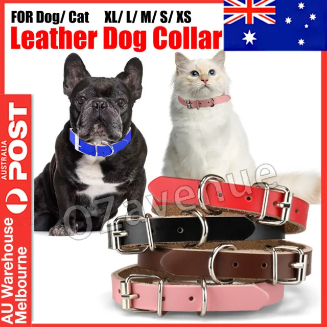 Cow Leather Dog Pet Puppy Cat Collar Neck Buckle Neck Strap Adjustable AU