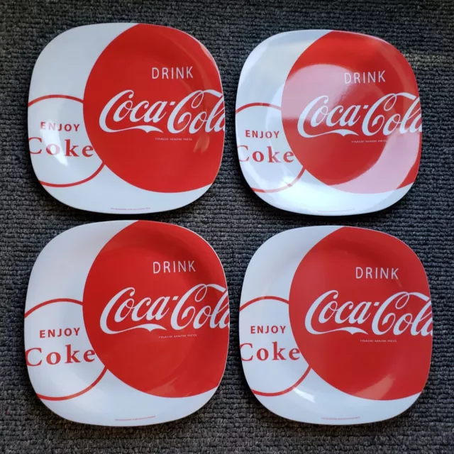 Set of 4 Coca Cola Large Plastic Plates Dishes by Gibson Vintage Collectibles