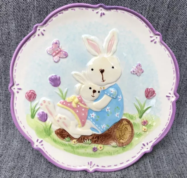 Decorative 3D Easter Plate Bunny Rabbits Butterflies 7.5" Spring Wall Display