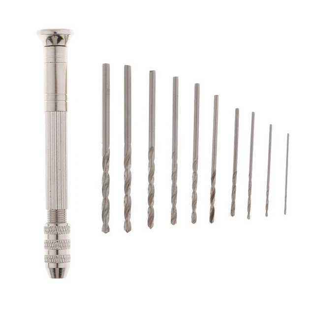 Mini Micro Hand Drill Chuck & 10pcs Drill Bits Jewelry Craft DIY Tool