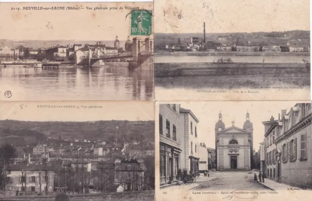 Lot de 4 cartes postales anciennes old postcards NEUVILLE-SUR-SAONE RHÔNE 1