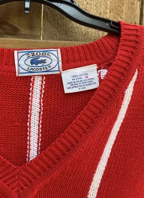 Vintage Mens Medium izod lacoste sweater vest White Red Stripe British Hong Kong