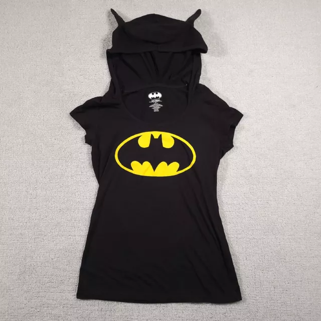 Batman Hooded Bat Ears T-Shirt Girls Juniors Large Black Logo Tee