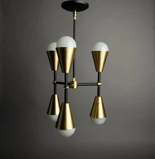 Beautiful Home Decor 6 Light Mid Century Brass Chandelier Light Fixture Modern