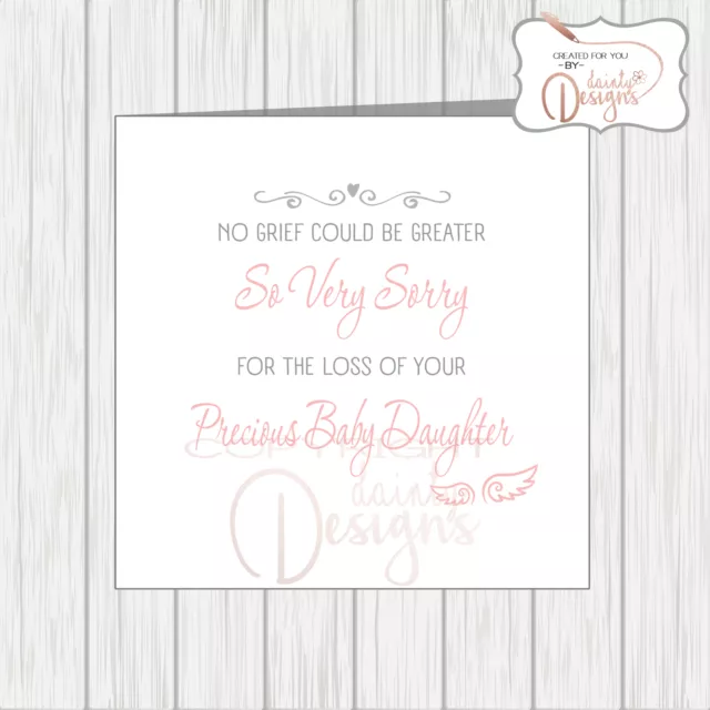 Sympathy Card Loss Of Your Baby Girl Angel Wings (& Miscarriage / Stillborn)