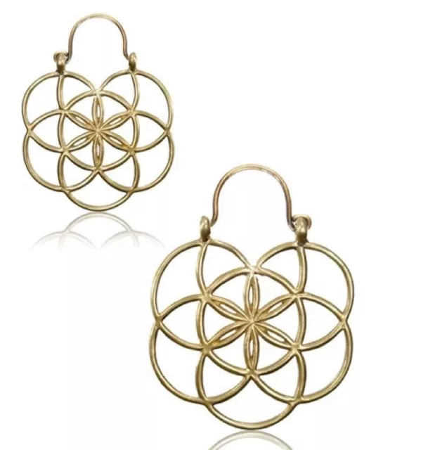 PAIR 18g (1MM) 1" 1/4 INCH FLOWER BRASS PLUGS EARRINGS HOOPS HANGERS GAUGES
