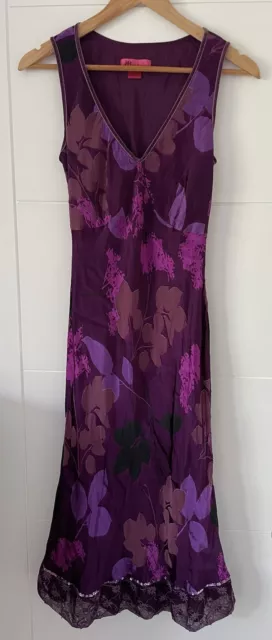 Monsoon Vintage Y2K Silk Bias Cut Midi/maxi Dress Purple Floral Wedding Guest 10