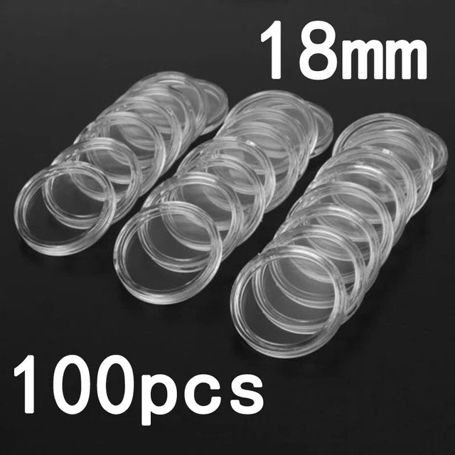 100 X Set 18mm Coin Case Capsules Holder Applied Clear Plastic Round Storage Box