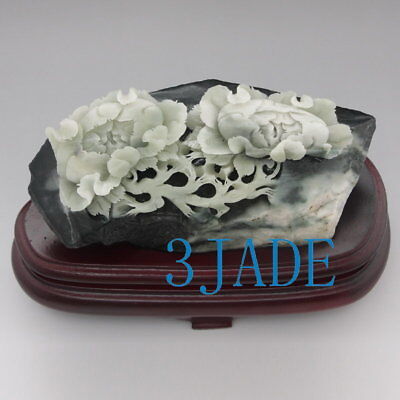 Natural Dushan Jade Stone Flower  Statue / Carving Sculpture