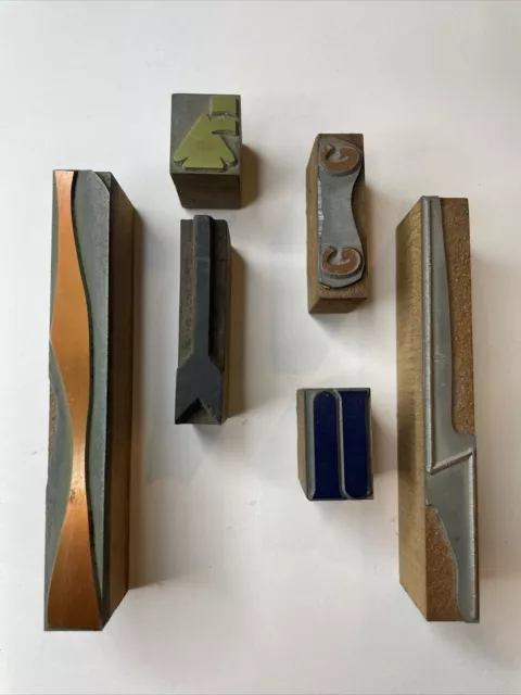 6 ADVERTISING PRINTING BLOCK ANTIQUE Arrow Lightning Bolt Cylinder Fletching AB