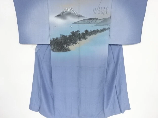 35847# Japanese Kimono / Antique Mens Juban / Mt. Fuji & Sailing Ship