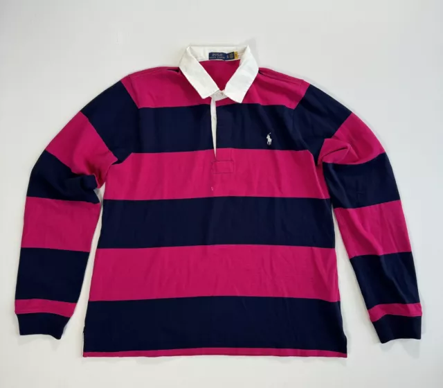 Polo Ralph Lauren Men’s XL Rugby Striped Shirt Pink Navy Modern Preppy Golf