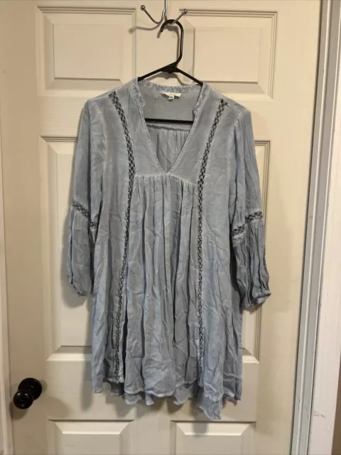 Women’s Oddy Dress Large  Crinkle Shift  Dress Denim Blue