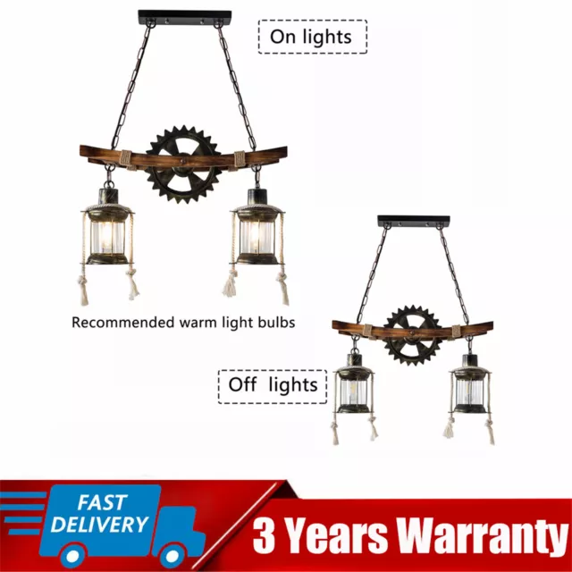 Rustic Wood Chandelier Loft Farmhouse Vintage Pendant Light Ceiling Lamp Fixture