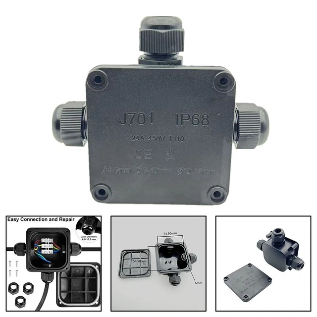BLACK WATERPROOF CABLE Junction Box IP68 for LED Lighting Applications ...