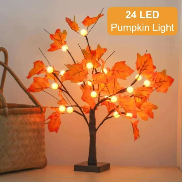 Artificial Fall Lighted Maple Tree,24 LED Pumpkin Light Wedding Party Home Decor