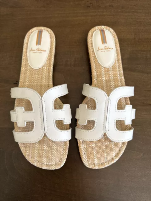 Sam Edelman Bay Cutout Flat Slide Sandal Ivory Leather Women's Sz 9.5 NEW