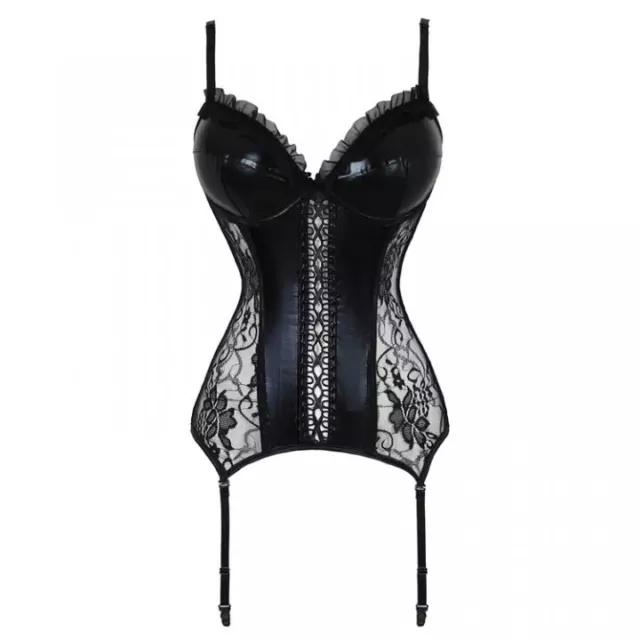 corpetto bustino burlesque stringivita nero pizzo corsetto giarrettiera BS015