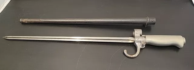 WWI French M1886/93/16 Lebel Rifle Rosalie Cruciform Cut Sword Bayonet, Scabbard