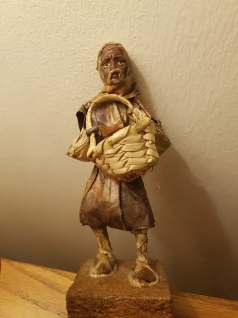 Vintage Mexican Folk Art Papier Mache Man Carrying A Basket Rare