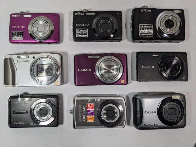 Lot 3 Appareils Photo Numériques Pour Pièces – Konica Canon Nikon – Compact Argenté