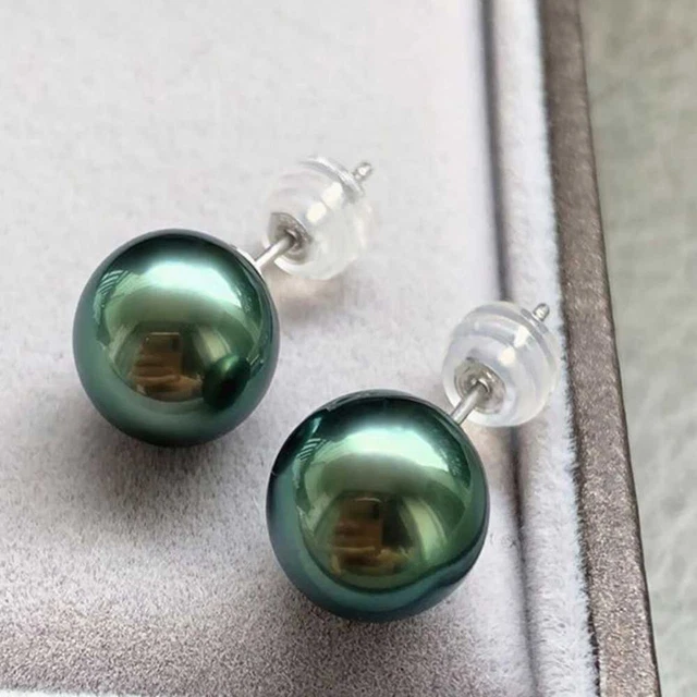 16 MM Peacock Blue Shell Pearl Stud Earrings 925 silver Classic Hook