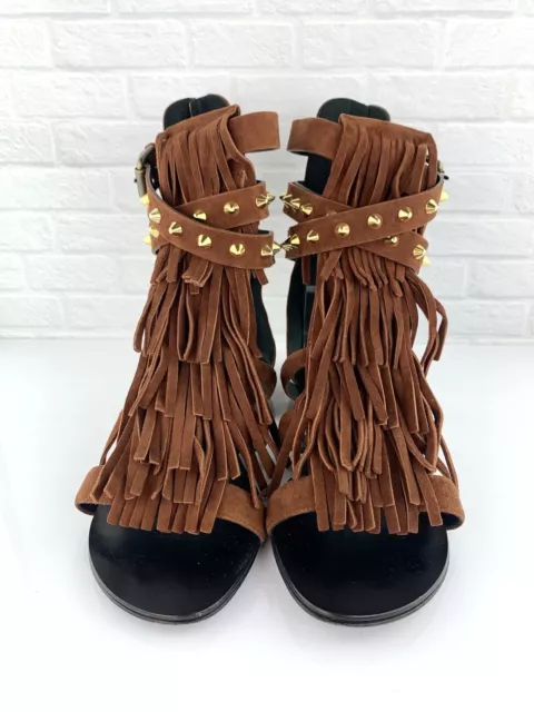 Giuseppe Zanotti Suede Studded Gladiator Sandals Brown Size 39