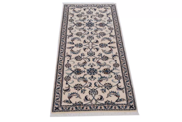 Naïn Tapis D'Entrée 198 X 78 CM Noué à la Main D'Orient Persan Floral Beige Neuf