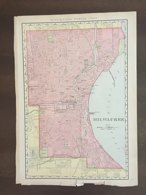 Large 21" X 14" COLOR Rand McNally Map of the city of Milwaukee, WI-1905