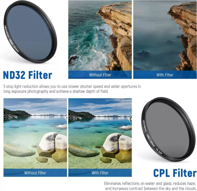 NEEWER 67mm Clip On Filters Kit for Phone & Camera, CPL, ND32 ND Filter,Star Fil 3