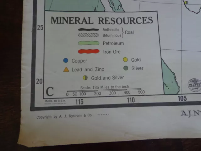 VINTAGE Large NYSTROM Educational School Wall Map POPULATION INDUSTRIES 3' by 4' 3