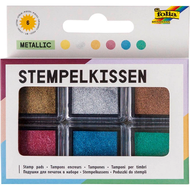folia Stempelkissen metallic gold, silber, kupfer, rot, blau, grün 6x 2,4 x...
