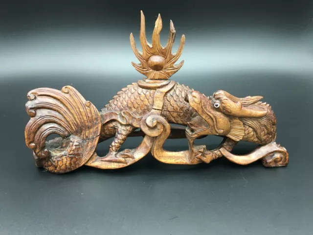 Vintage Chinese Handcarved Wooden Dragon Figurine, 8 1/4" Widest, 4 1/2" High