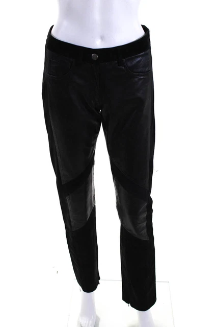 Derek Lam Women's Mid Rise Suede Leather Detail Skinny Jeans Black Size 28