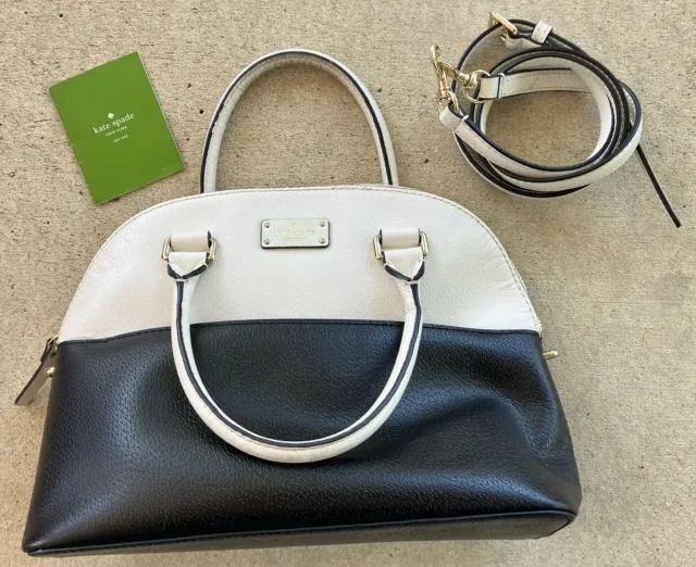 Kate Spade Dome Satchel Black White w/Shoulder Strap Zip 17”x10” Bag