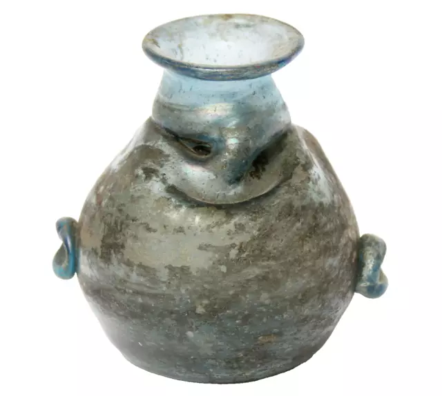 Kleine alte Vase Glas mundgeblasen Nachformung Antike römisch blau Höhe 9 cm
