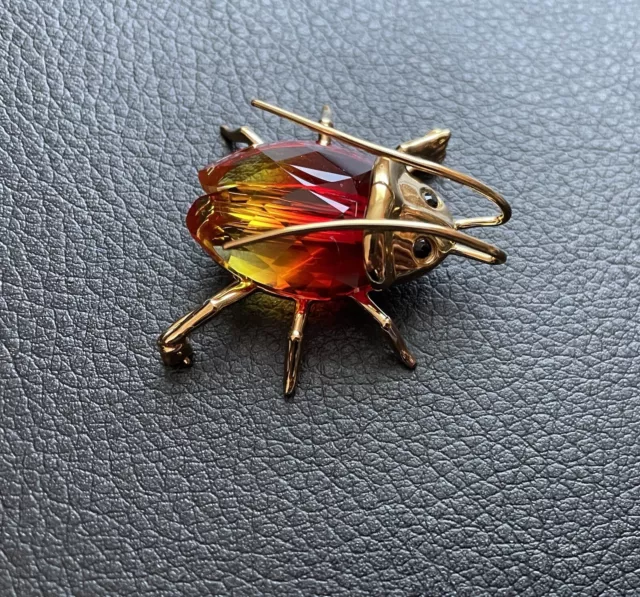 Genuine Swarovski Beetle Brooch, 925 sterling silver, Gold Tone Plated