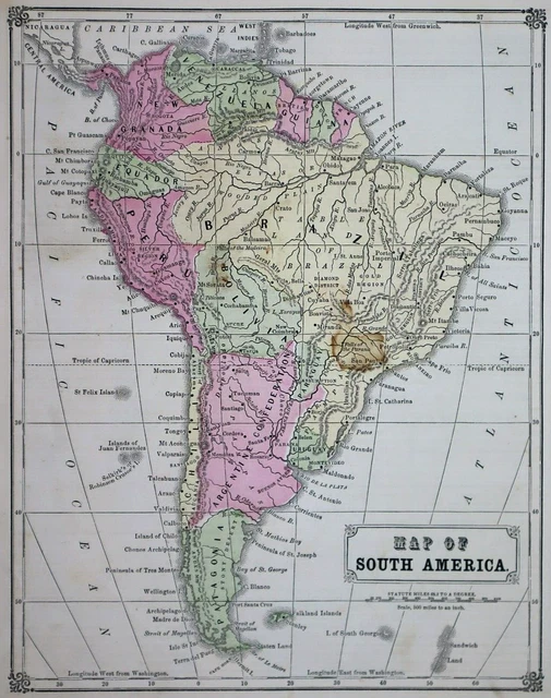 Old 1860 Cowperthwait Map ~ SOUTH AMERICA ~ Free S&H ~Inv#341
