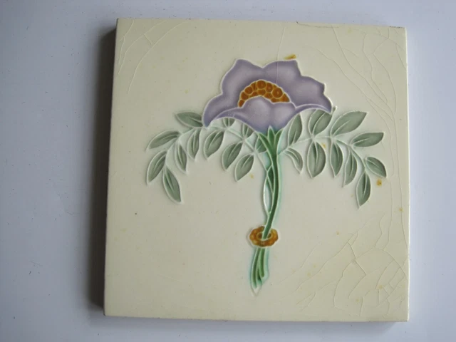 Antique Art Nouveau Relief Moulded Purple Flower 6" Tile  #1724C J.w.wade & Co.