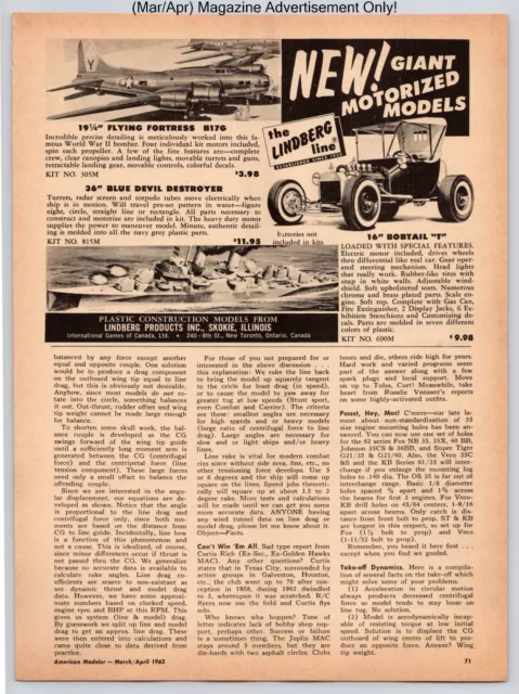 The Lindberg Line Motorized Models Promo Vintage 1963 Half Page Print Ad